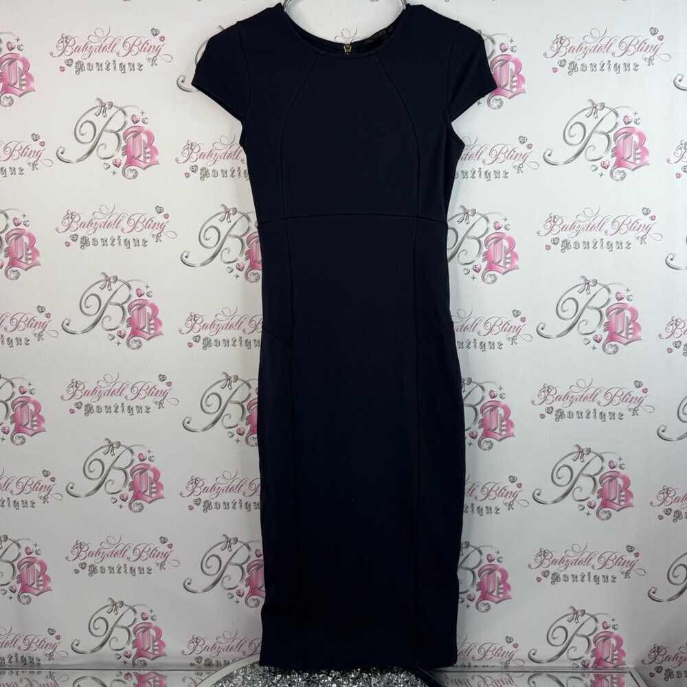 Felicity & Coco dress navy blue Black Cap Sleeve Midi Dress gold zipper back